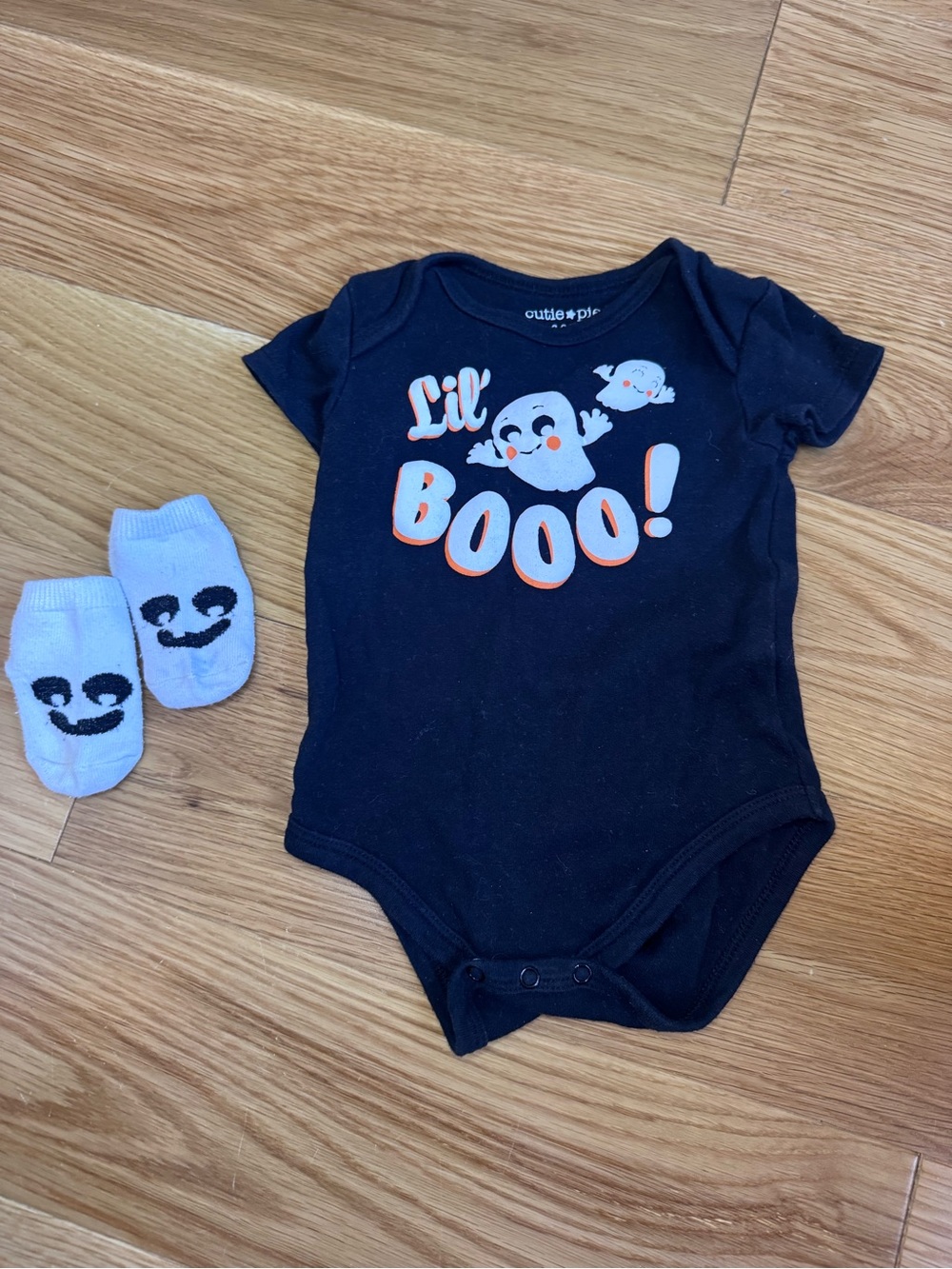 Lil Boo Black Halloween Baby One-Piece with Ghost socks